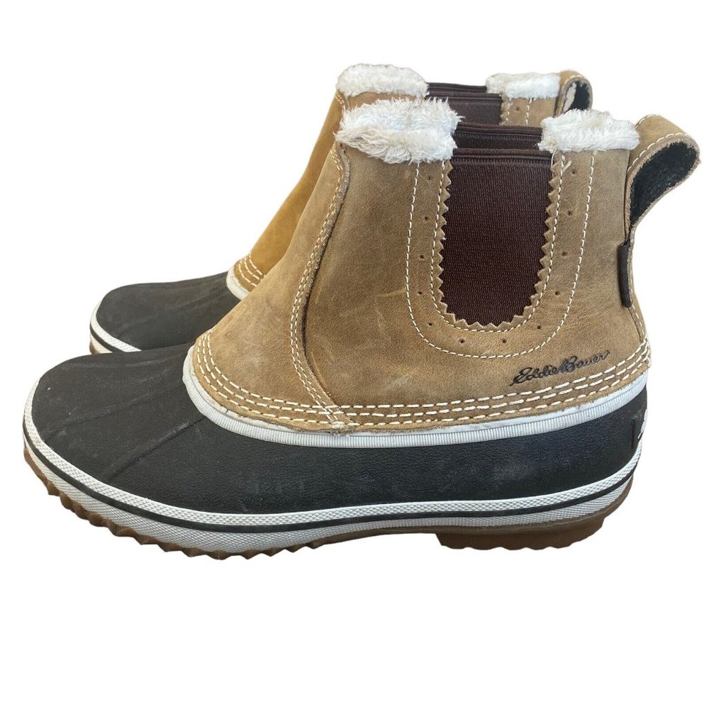 Eddie Bauer Waterproof Leather Boots Hunt Pac Slip On Faux Fur Lining Women’s 7